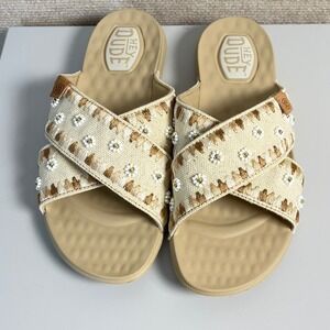 Hey Dude‎ Christi Embroidered Slide Sandals Women's 7 Tan Cream Comfort